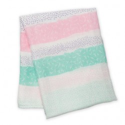 Lulujo Bamboo Muslin Swaddle Blanket - Pink Spotted Stripe