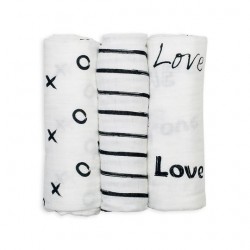 Lulujo 3-pack Bamboo Mini Muslin Cloth - Modern Black & White