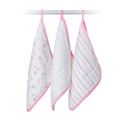 Lulujo  3-pack Cotton muslin Washcloths - Pink