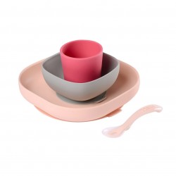 Beaba - Silicone meal set (4 pcs) - PINK