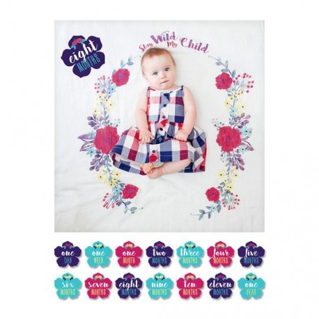 Lulujo  Baby’s First Year Cotton Muslin Swaddle & 14 Cards Set - Stay Wild My Child